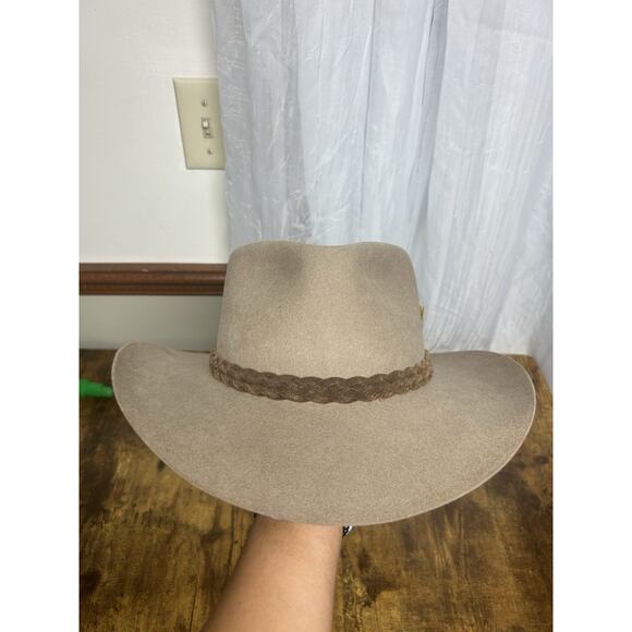 Vintage Akruba Snowy River Pure Fur Felt Australian Cowboy Hat Size 59 Feather - Picture 3 of 14